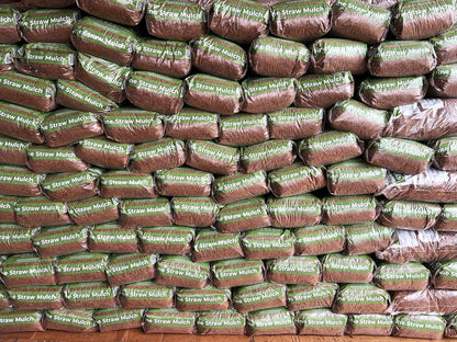 Stacked Shredded Pine Straw Bags